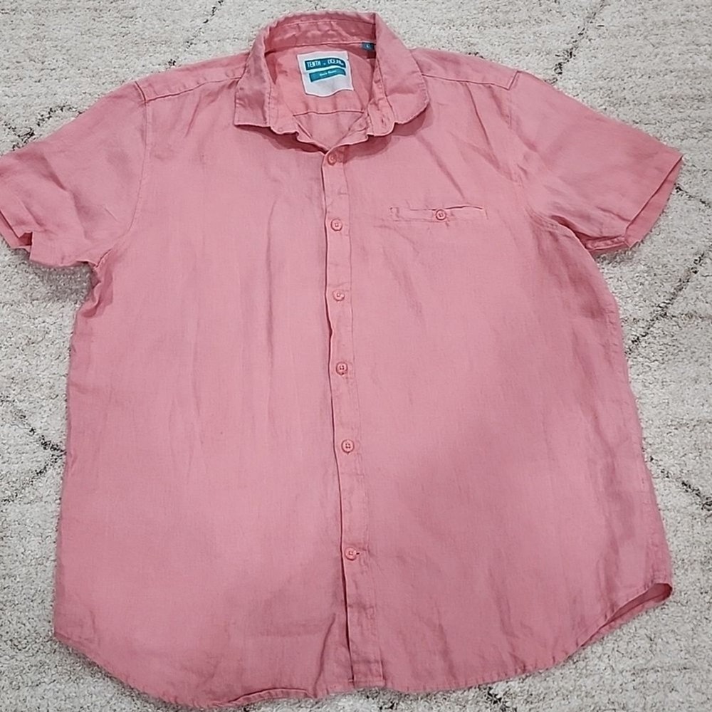 Tenth + Ocean 100% Linen Button Down Shirt Mens Large Pink Pure Summer Beach